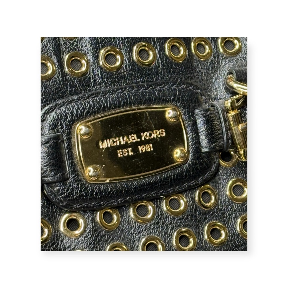 Michael KORS 𖦹 Limited Edition Grommet Large NS Satchel Handbag 𖦹 Black Leather - Picture 7 of 16